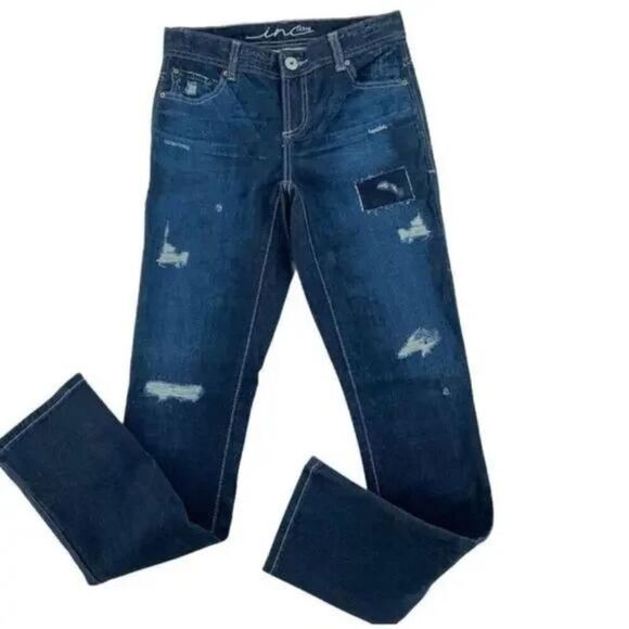 Inc Denim Dark Wash Faux Distressed Design Women's Stretch Jeans Size 2 - Picture 3 of 8